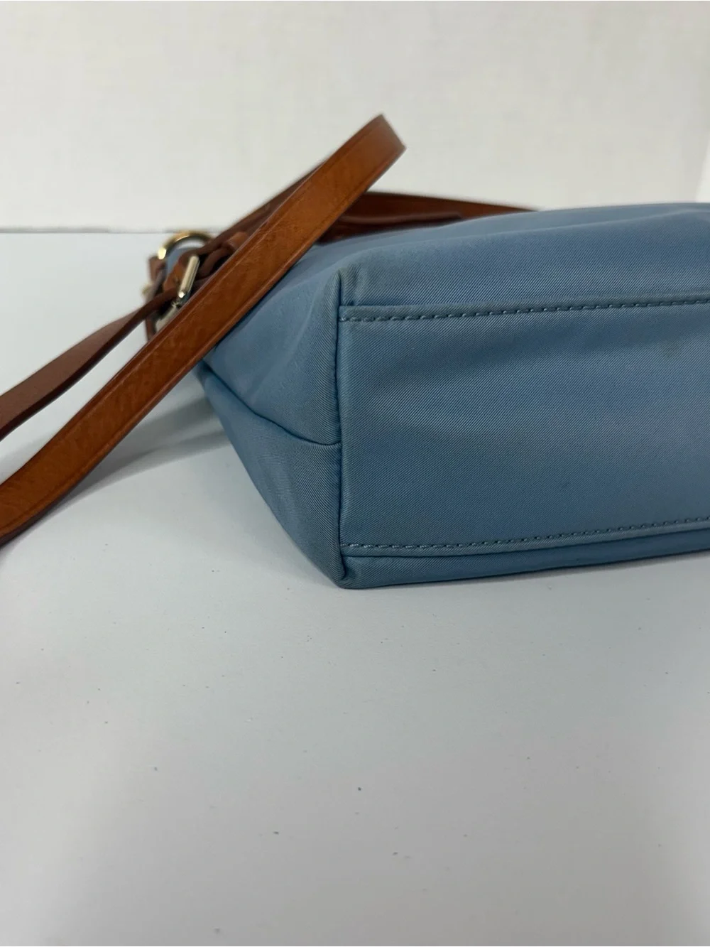 Dooney & Bourke Sky Blue Nylon  Crossbody with Brown Trim and Adjustable Strap
